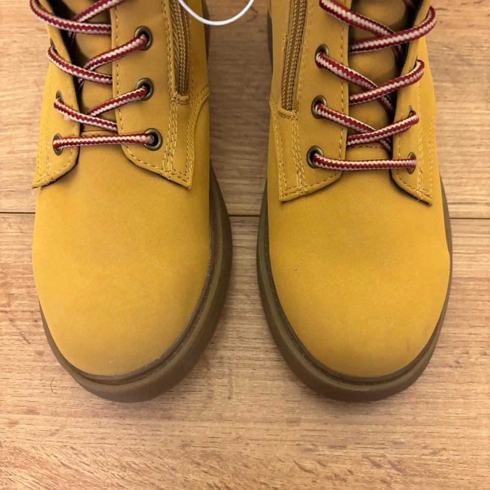 STEVE MADDEN JJumble Combat Boots Tan Kids Size 4 Side Zip Lace‎ Up Low Heel